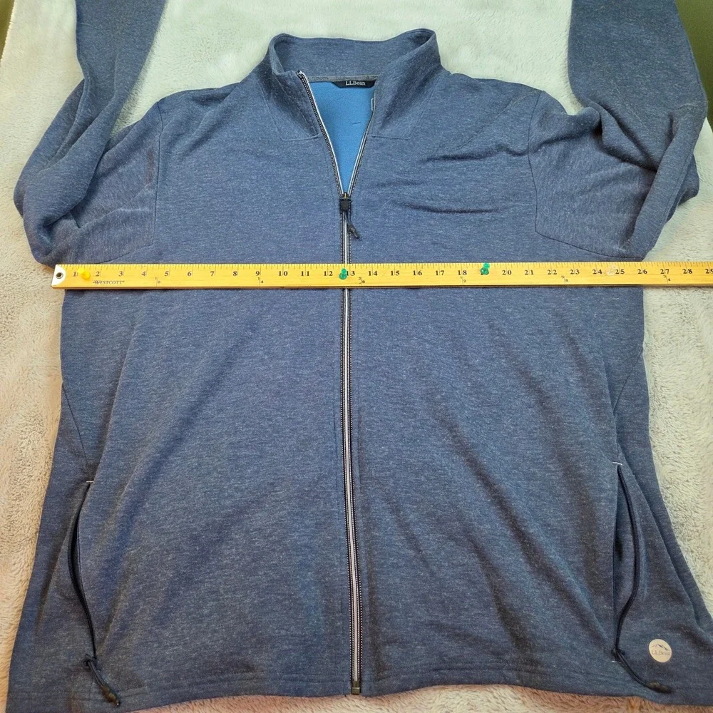 L.L. Bean Wool Blend Full Zip Jacket Mens XXL Fitted Mock Neck Heather Blue